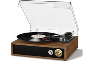 FYDEE Record Player, Vinyl Record Player with Bluetooth, USB Recording/Playback, 3-Speed 33/45/78 RPM, Built-in Stereo Speake