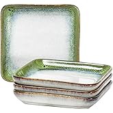 HENXFEN LEAD Small Square Ceramic Plates 6.3 Inch – Dessert, Appetizer & Snack Plates Microwave & Dishwasher Safe – Set of 4, Reactive Glaze Green