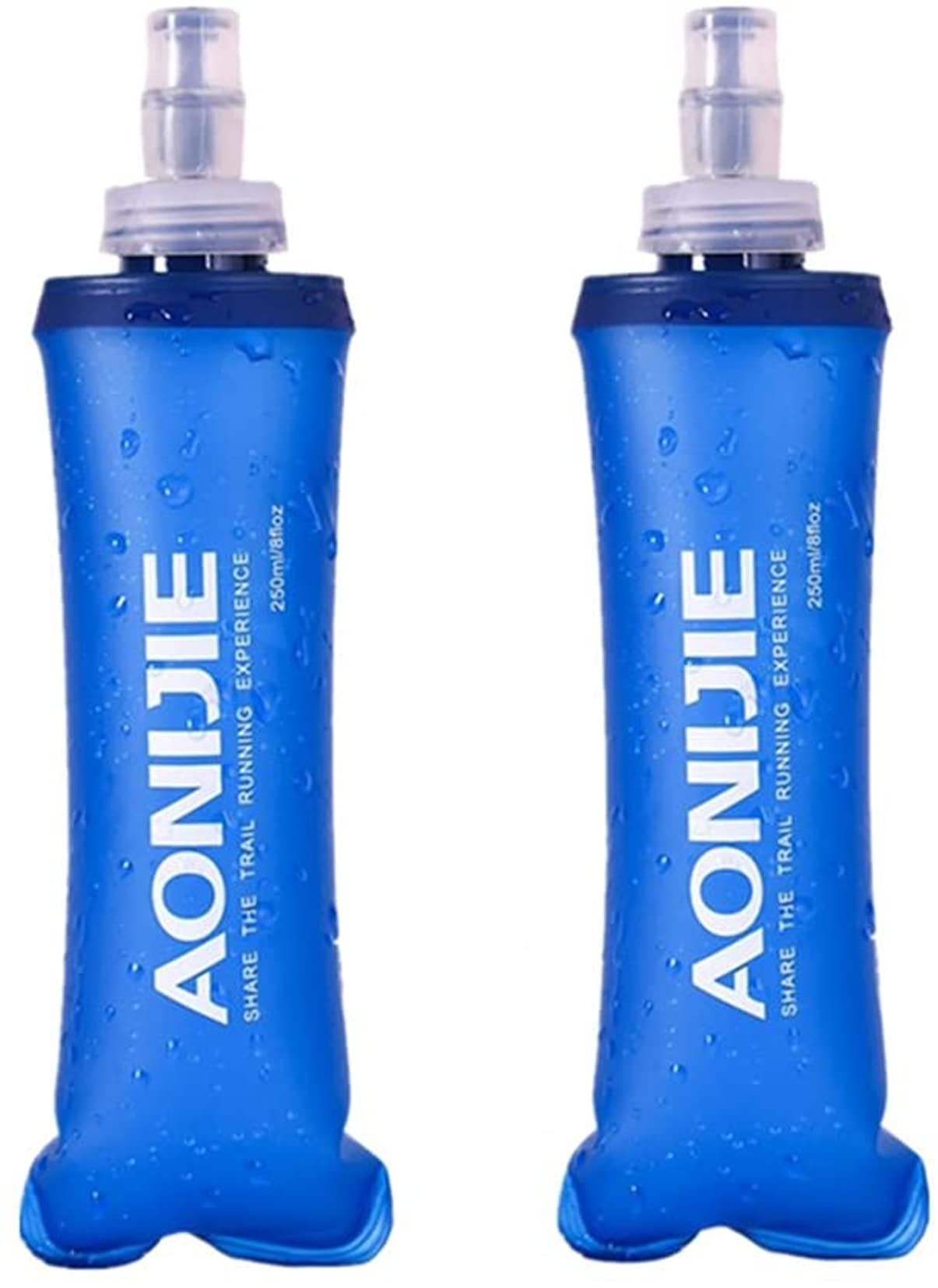 AONIJIE 2PCS Foldable TPU Hydration Water Bottle Soft Flask for Running Camping Hiking Bicycle (250ML)