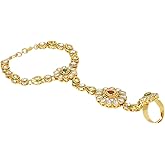 Efulgenz Indian Jewelry Traditional Kundan Crystal Hand Chain Finger Ring Bracelet Slave Chain Link Harness Bracelet for Women Girls, One Size, Metal