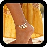 Xduargs Boho Snowflake Ankle Bracelet Gold Pearl Flower Foot Chain Vintage Hollow Snowflake Ankle Chain Adjustable Flower Link Bracelet Accessories for Women