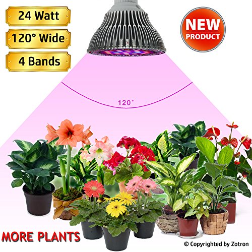 ZOTRON LED Grow Light 24W, Newest 3rd Generation Growing LED Light Bulbs for Hydroponic, Aquaponic, Greenhouse, Indoor Plants, Herbs and Bonsai Trees