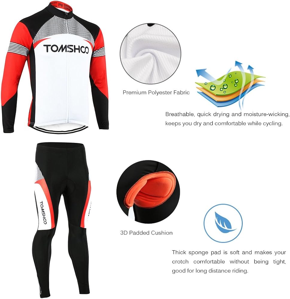 TOMSHOO Men's Cycling Jersey Suit Long Sleeve Mountain Bike Road Clothing Set, 3D Padded Hip Protection Bicycle Jersey : Clothing