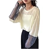SweatyRocks Women's Mesh Long Sleeve Tops See Through Sheer Shirts Oversized Going Out Top