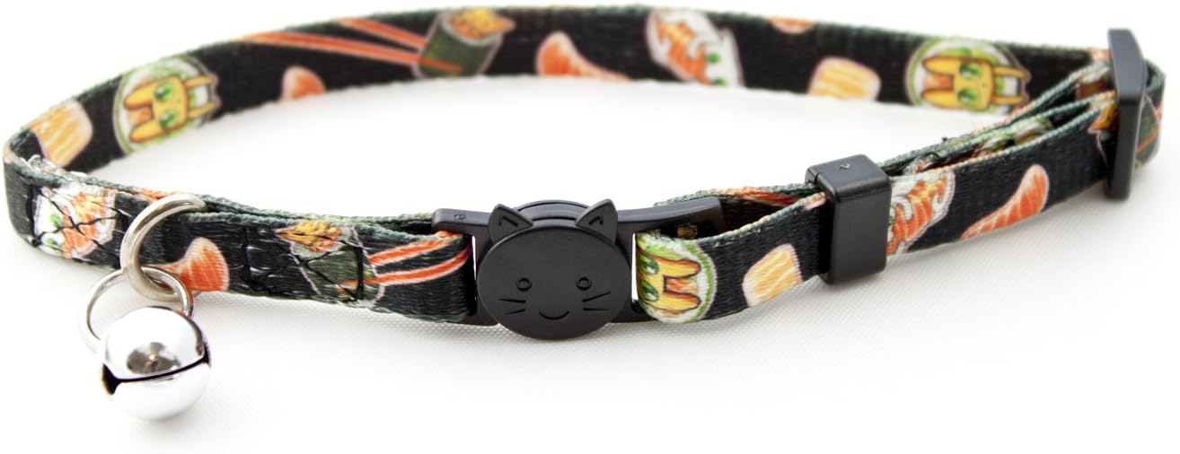 Sushi Cats, Adjustable Safety Cat Collar, Break Away Buckle with Bell