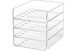 FANXIYQ 4-Tier Acrylic Paper Tray Organizer | Clear Stackable Desk Organizer for Documents, Letters, A4 Paper | Modern Office/Classroom/Home Organization