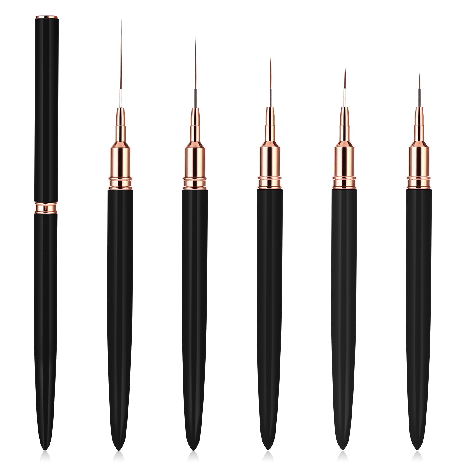 WLLHYF 5Pcs Nail Art Liner Brushes, Painting Nail Art Brushes for Long Lines, Details, Fine Drawing Nail Dotting Drawing Tool Set 7mm/9mm/11mm/15mm/25mm (Black)