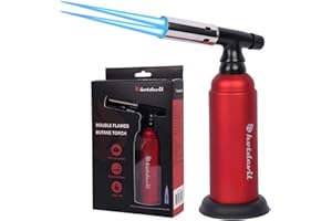 Hotdevil 20g Refillable Big Butane Torch Industrial Torch Adjustable Double Flames Blow Cooking Torch Lighter with Safety Lock for Soldering Baking Welding DIY Crafts(Butane Gas Not Include)