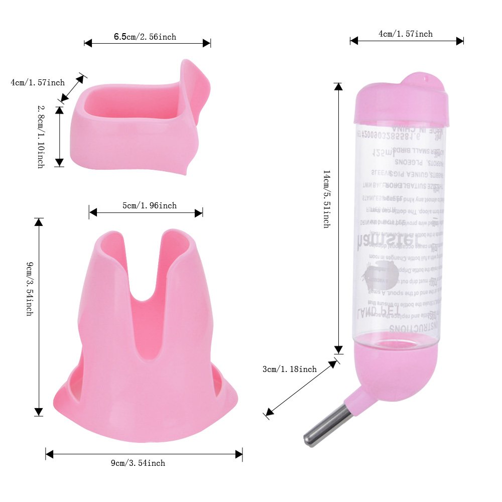 125ml Pet Water Bottle,Pet Drinking Bottle with Food Container Base Hut for Hamsters Rats Guinea-pigs Ferrets Rabbits Small Animals Hanging Water Feeding Bottles Auto Dispenser (Pink)