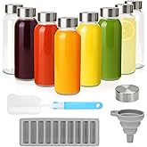 Zukro Glass Water Bottles with Lids 10.5 oz, 8 Pack Clear Reusable Glass Small Juice Bottles With Stainless Steel Cap for Jui