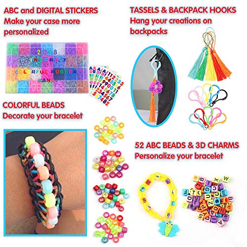 11900+ Rainbow Rubber Bands Refill Kit, 11,000 Loom Bands, 600 S-Clips, 52 ABC Beads, 30 Charms, 10 Backpack Hooks, 200 Beads, 5 Tassels, 5 Crochet Hooks, 3 Hair Clips, ABC Stickers By INSCRAFT