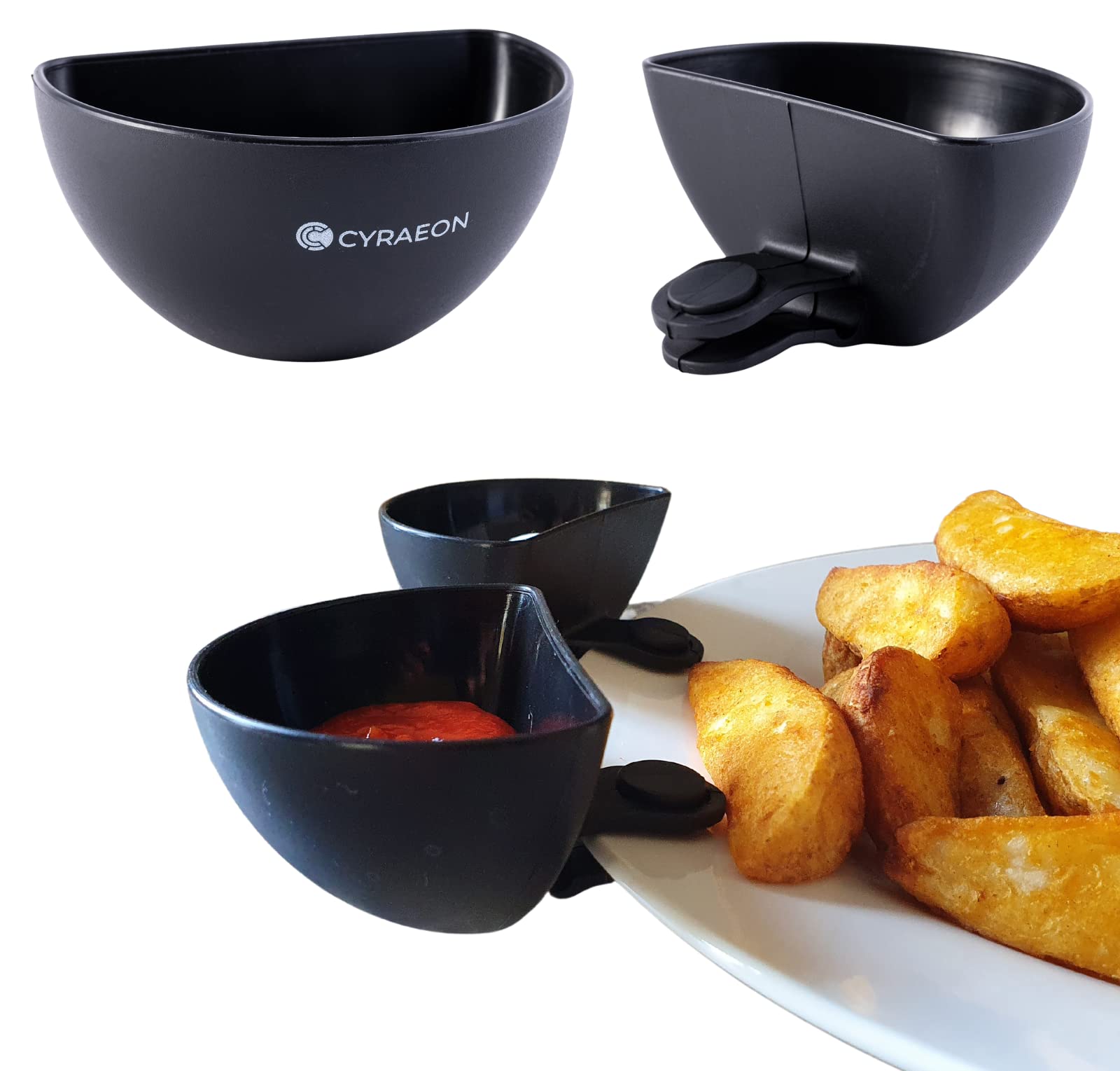 Cyraeon Dip Clips, Pack of 4, Perfect for Fussy Eaters - Keeps Sauces Separate From Plate - Strong Clips With Container Dish for Any Sauce