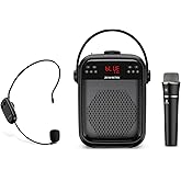 ZOWEETEK Wireless Voice Amplifier Handheld and Headset Microphones for Teachers, Voice Amplifier Microphone, Portable Megaphone Buletooth Speaker for Classroom, Meeting, Group outings, Party, Karaoke