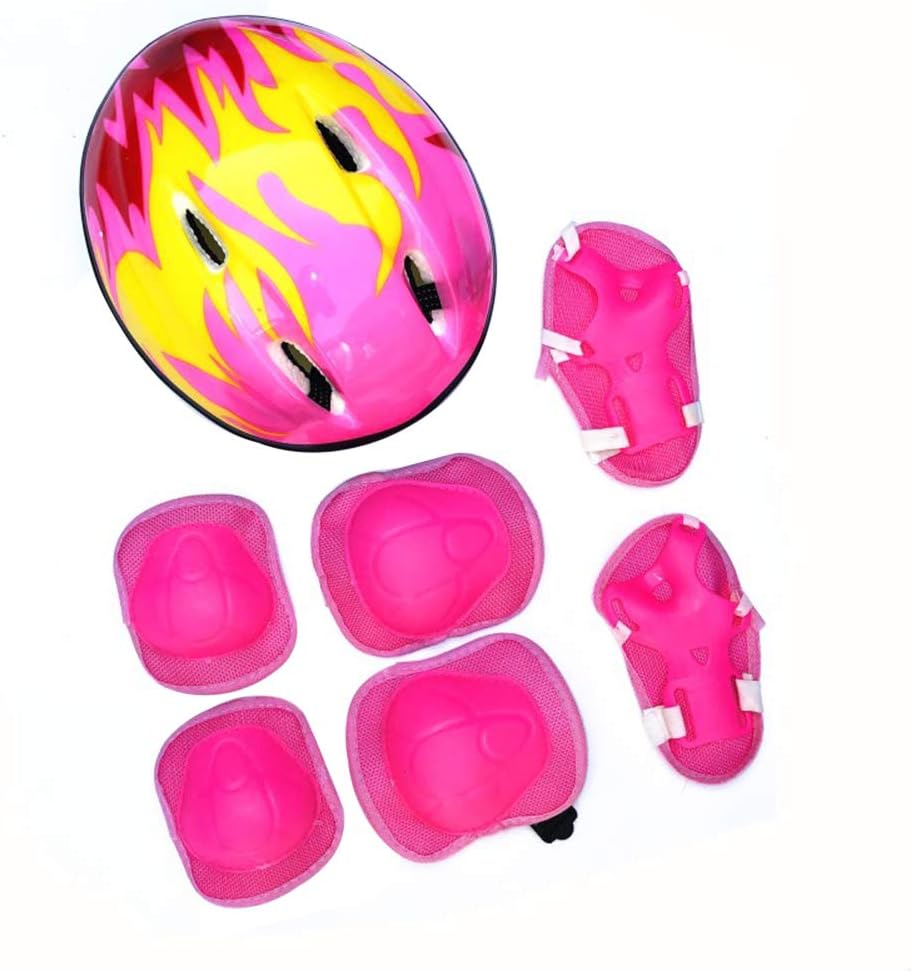 Hzb821zhup 7Pcs Children Bicycle Helmet Bike Adjustable Helmet Cycling Helmet Protective Gear Set Protective Gear