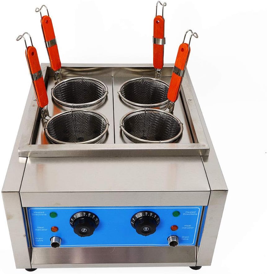 Electric Noodle Cooker,Commercial 4/6 Holes Noodles Cooker Electric Pasta Cooking Machine Oven Stainless Steel Body Frying Baffle Noodle Boiler For Home Restaurant + Filter 4Kw/6Kw 110V (4 Holes)