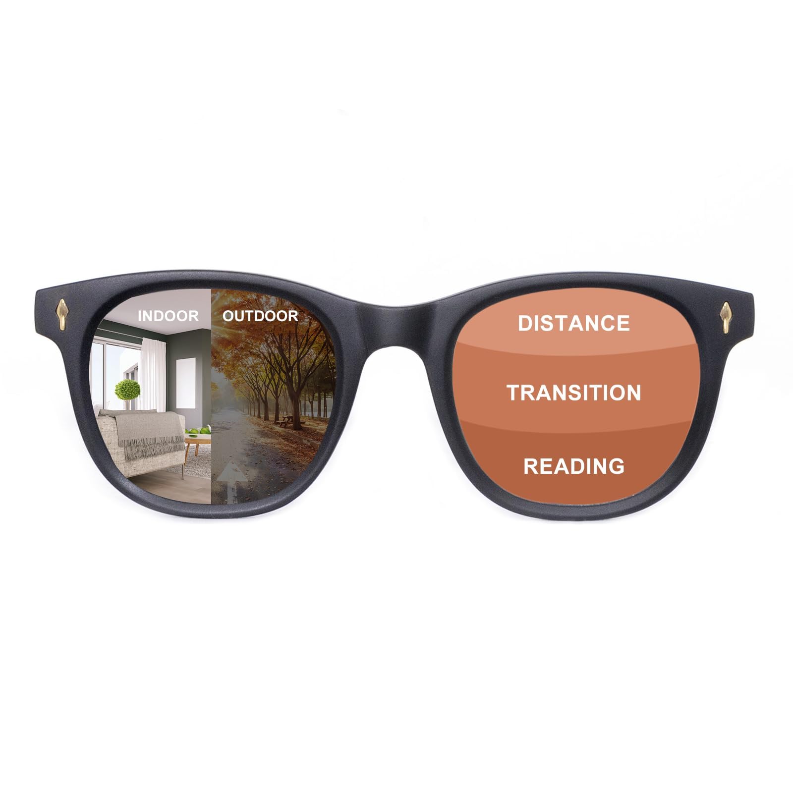 OuShiun Photochromic Progressive Multifocus Reading Glasses Blue Light Blocking Multifocal Transition Readers for Women Men (Black,3.0)