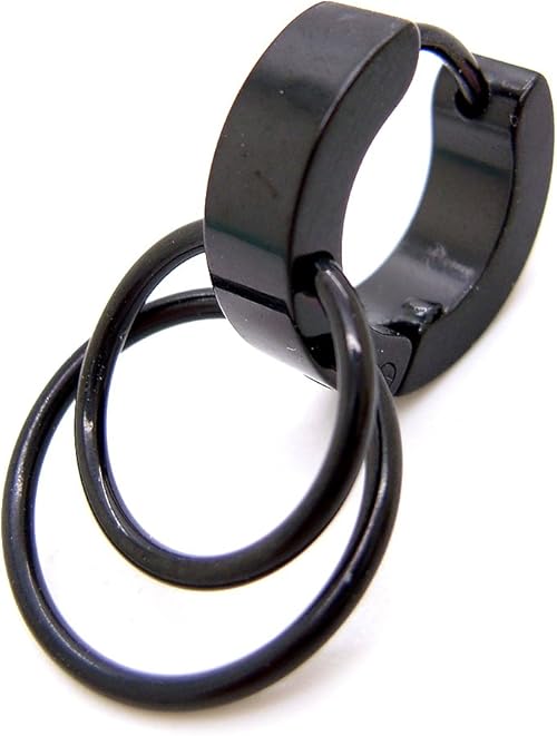 Amazon 1個売り ピアス メンズピアス ダブルリング フープ アレルギー対応 サージカル ステンレス フープ ピアス ワンタッチ 中折れ リング アクセサリー 片耳ピアス アレルギーフリー 片売り ブラック ボディピアス 通販