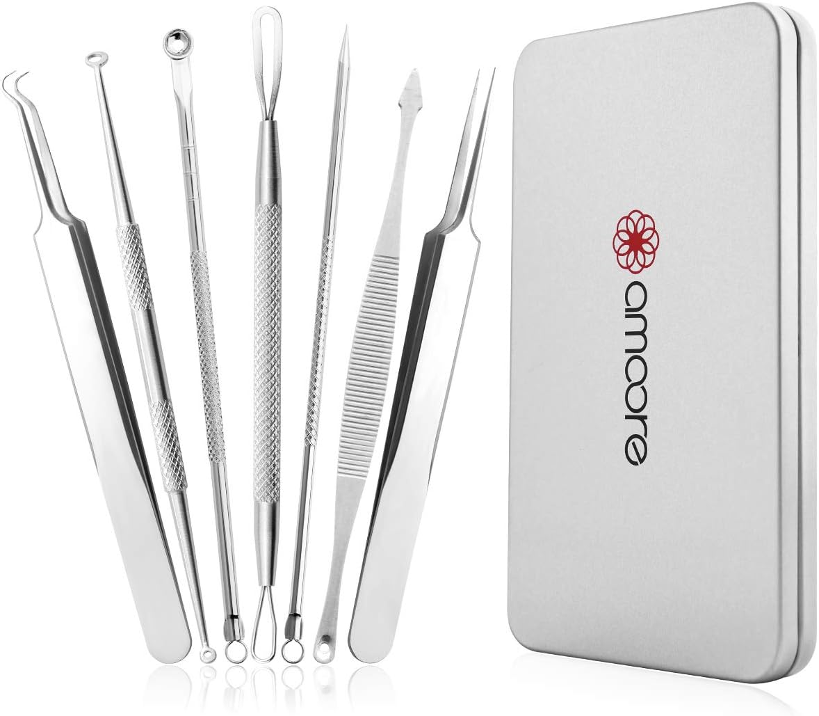 amoore Blackhead Remover 7pcs Comedone Extractor Acne Removal Kit Pimple Spot Popper Removal Tool Blackhead Tweezers Kit