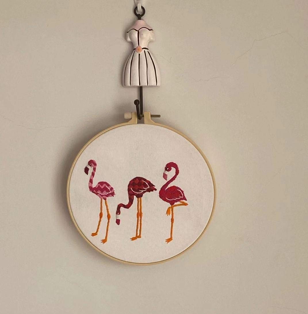 Max Stitch Design Pre-Printed Cotton Embroidery Kit, Easy Starter Kit, Flamingo Hand Embroidery