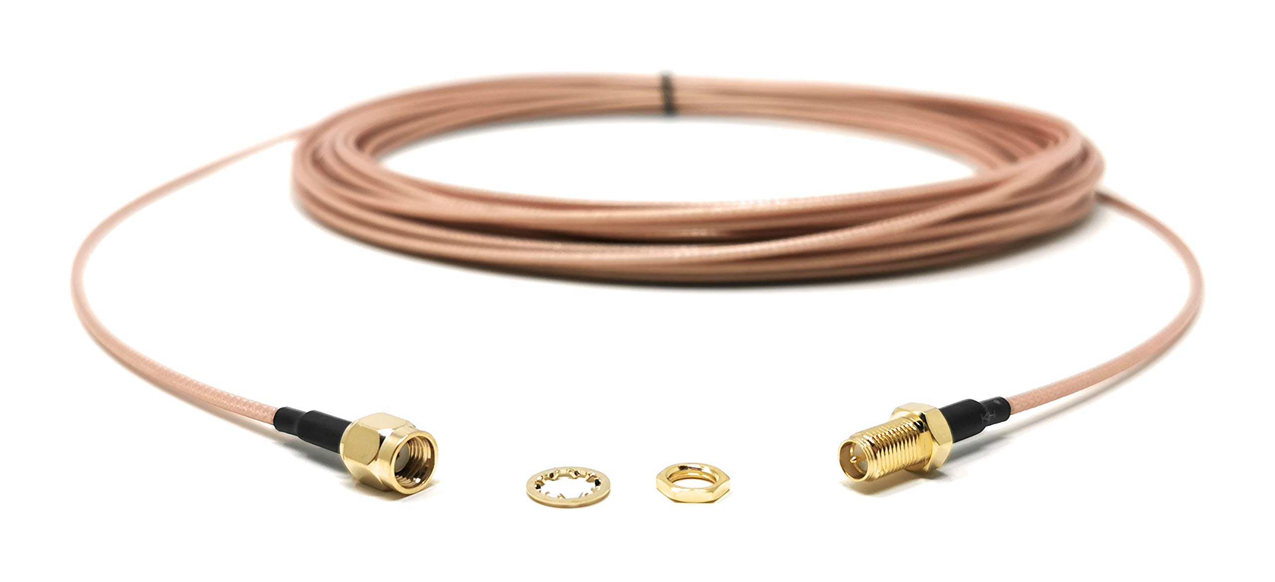 Maincore 15m Reverse SMA Male to SMA Female WiFi Antenna Cable Lead Extension, 50ohm, Braided Shield and Brass Reverse, Coax of 26 AWG (15m)