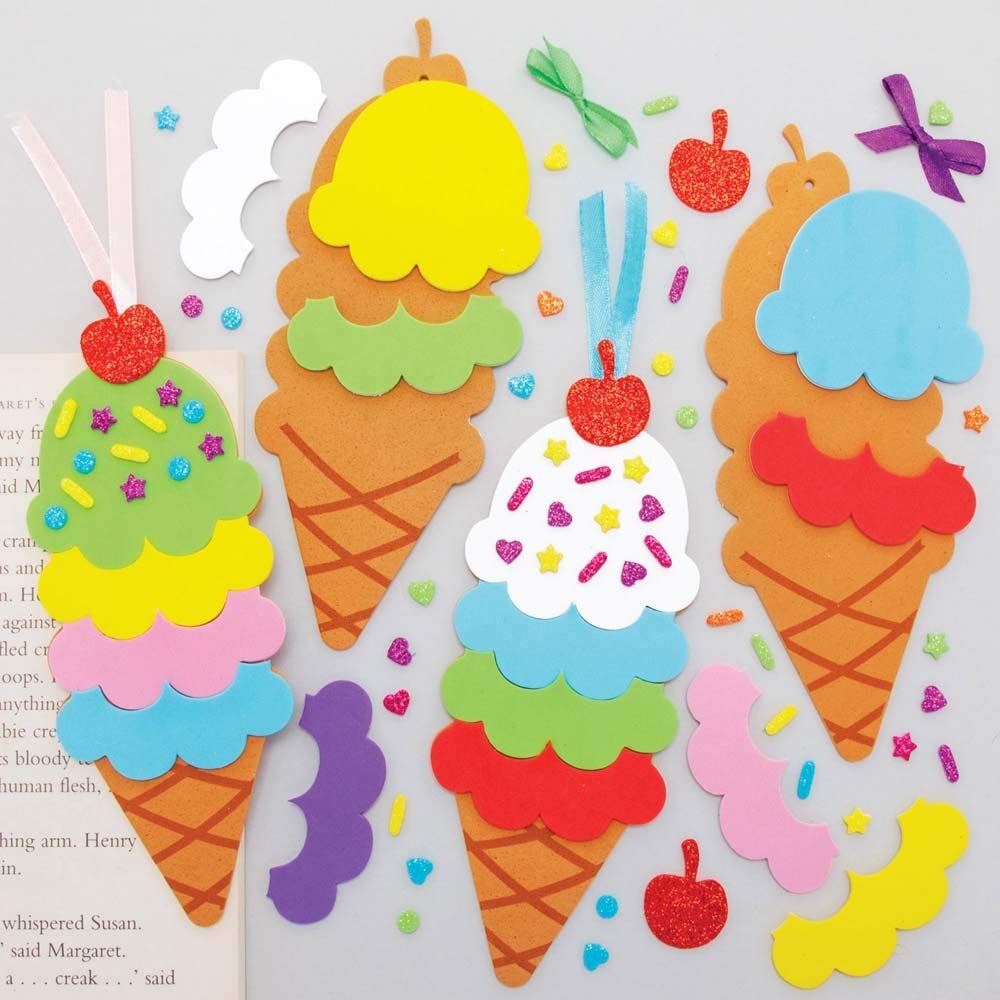 Baker Ross FE399 Ice Cream Bookmark Kits - Pack of 6, Make Your Own Book Mark for Creative Arts and Crafts Projects, and Learning to Read