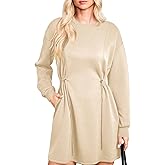 Dokotoo Women's Drawstrings Waistband Long Sleeves Crew Neck Sweatshirt Casual Mini Dress