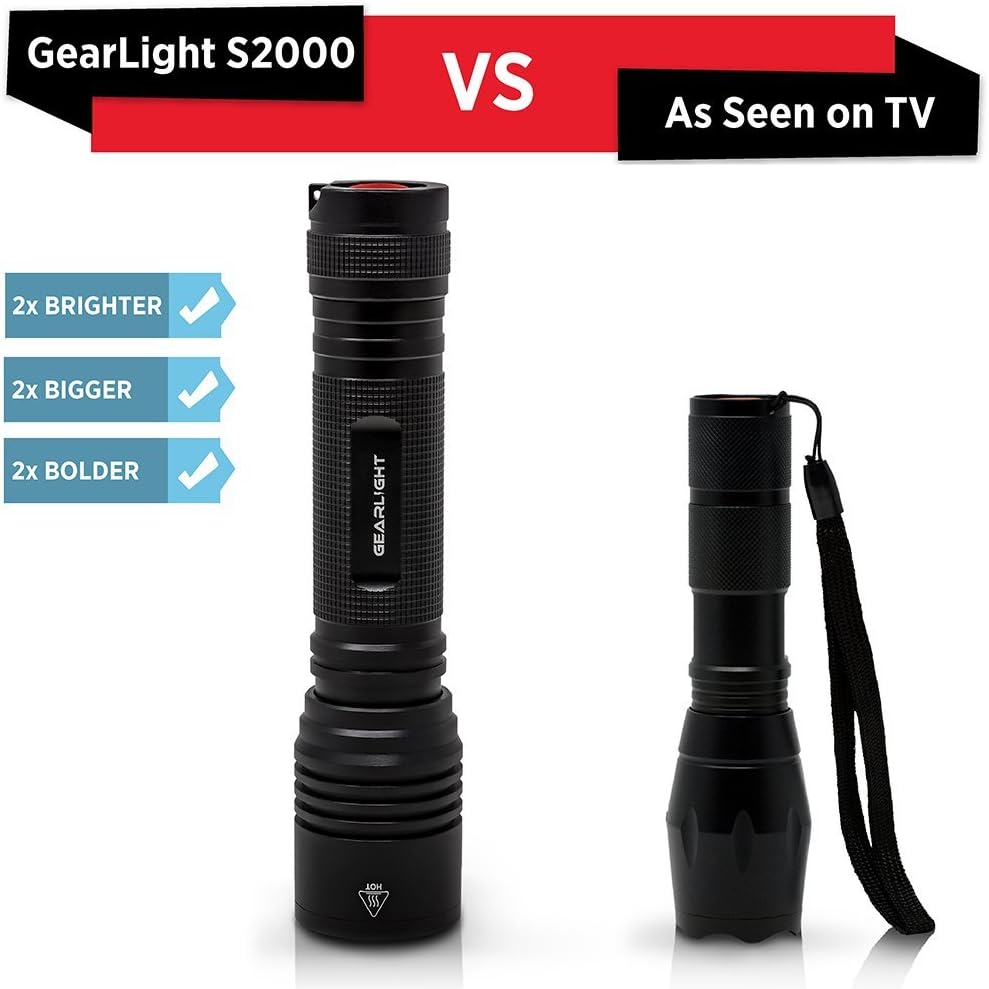 GearLight High-Powered LED Flashlight S2000 - Brightest High Lumen Light with 5 Modes, Zoomable, and Water Resistant I Powerful Camping and Emergency Flashlights - - 