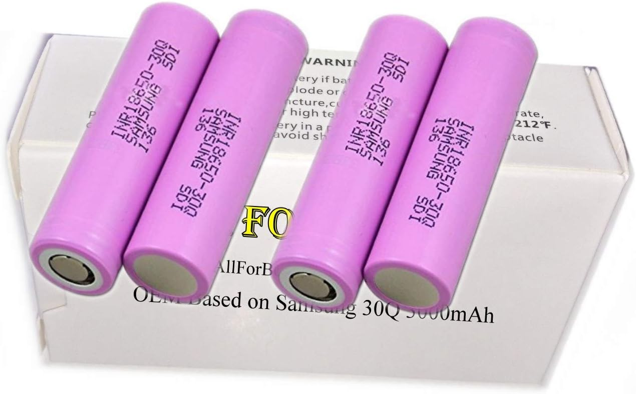 4 Pack of Authentic 30Q, 3000mAh 3.7V 15A, Flat Top,18650-Battery, for Flashlight