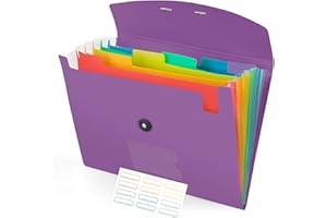 CASAON Accordion File Organizer, 7 Pockets Expanding File Folder with Labels, A4/Letter Size Portable Folders for Documents, Paper Organizer for School Office Supplies, Purple