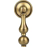 SALISENG Antique Brass Cabinet Drop Pulls 6 Pack, Solid Brass Dresser Drawers Knobs, Modern Cupboard Wardrobe Pendant Knob, B