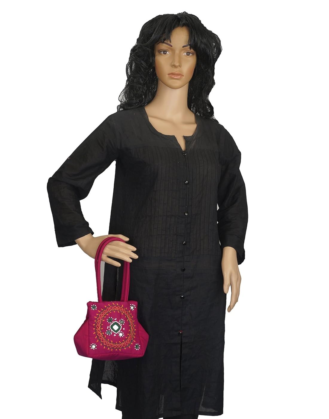 belladona samosa cotton rani pink cut small mirror work women's bag