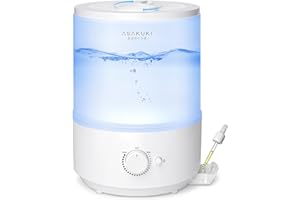 ASAKUKI Humidifiers for Bedroom, 3L Top Fill Cool Mist Humidifiers for Baby Nursery & Plants, 3-IN-1 Quiet Air Humidifier, Oil Diffuser & Night Light for Large Room Home, Auto Shut-off, BPA-Free, 30H
