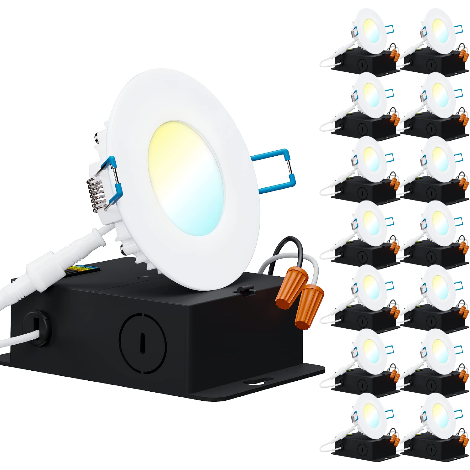thumbnail interactive-video image 1 of LUXRITE 12-Pack 3" Square Ultra Thin Recessed LED Lights - Color Selectable (2700K-5000K), Dimmable, IC Rated 1 of 2