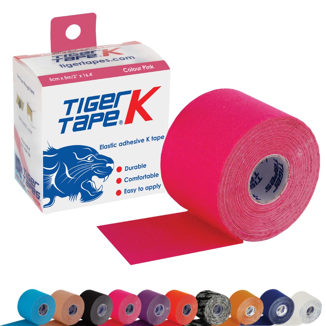 TIGERTAPES K Tape - Pink Kinesiology Tape (5cm x 5m) | Uncut Muscle Tape for Running, Sports & Injury Recovery | Waterproof, Hypoallergenic & Elastic Athletic Tape for Training & Rehab