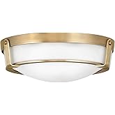 Hinkley Hathaway Three Light Medium Flush Mount, Heritage Brass w/Etched Glass