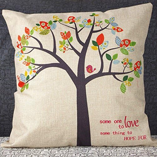 Throw Pillow Cover Case, 18"x 18" Cotton Linen Square Decorative Cushion Cover Tree (Colorful)