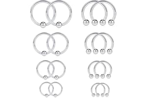 Ruifan 16-24PCS 16G Surgical Steel Horseshoe & Captive Bead Nose Hoop Septum Earring Eyebrow Tongue Lip Nipple Helix Tragus Piercing Jewelry Rings 6-16mm