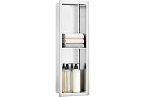 Bathroom Wall Niche, No Tile Needed 9.1" X 24.8" X 3.9" Shower Niche, Double Shelves Niche, Stainless Steel Shower Niche for 