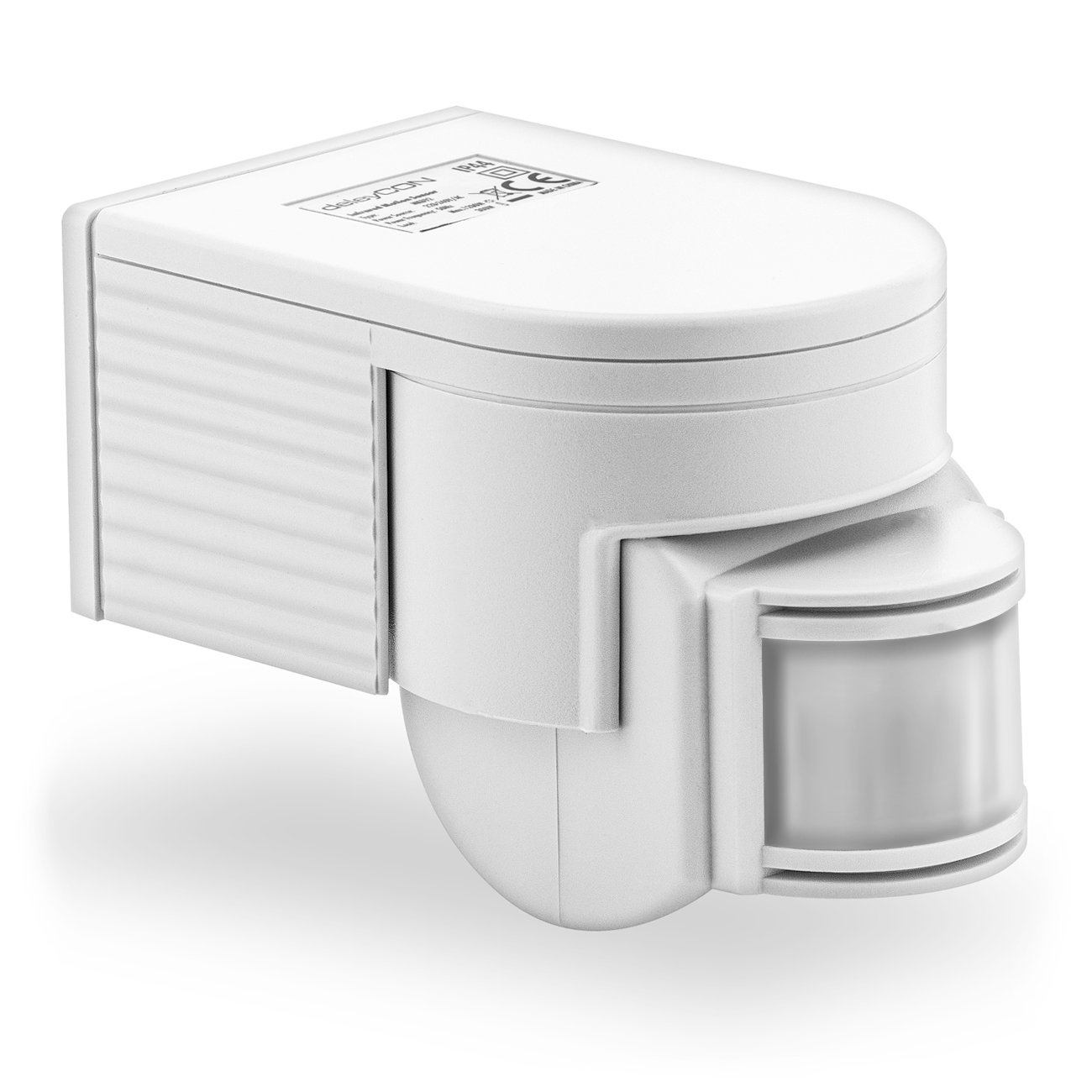 deleyCON 1x Infrared Motion Detector Surface Wall Mounting Inside Outside Splash-Proof Rotatable Tiltable 180° Working Area 12m Range White