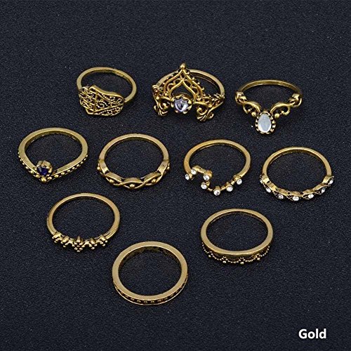 Nongkhai shop Retro Arrow Moon Midi Finger Knuckle Rings Boho Fashion Jewelry 10Pcs/ Set (gold)