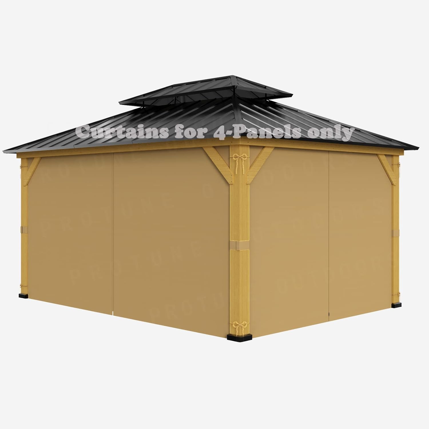 Outdoor Curtains - 10-ft x 12-ft Gazebo Curtains,Privacy Replacement Sidewall 4-Panel Universal Shade Curtains Set,Protecting Side Walls (Only Curtain)-Khaki