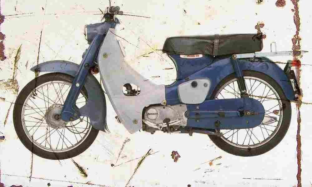 Honda CA100 SuperCub 1963 Aged Vintage Sign Aluminium Print A3