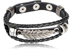 Xusamss Punk Rock Adjustable Wristband Snap Bracelet Feather Leather Cuff Bracelet