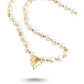 Chunky Pearl Necklace – Single Necklace with Gold and Puffy Heart Designs with Pearl Pendant for Women & Men, Everyday Style and Gift Jewelry