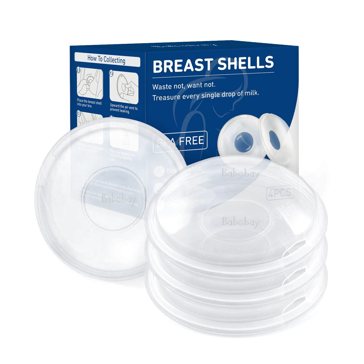 Photo 1 of Babebay Breast Shells, Milk Collectors for Breastfeeding, Protect Sore Nipples, Collect Breastmilk Leaks, Soft Silicone Material, Reusable, 4 PCS