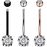 Heienngy Long Belly Button Ring 6mm 8mm 10mm 12mm 14mm Surgical Stainless Steel Round Cubic Zirconia Navel Barbell Long Bar Belly Button Piercing Jewelry Silver, black, rose gold belly ring