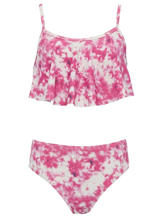 M&Co Teen Girl Swimwear Colourful Tie Dye Print Ruffle Frill Crop Top