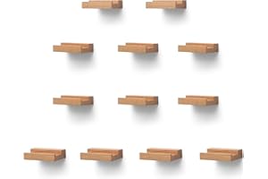 NIUBEST Wood Vinyl Record Shelf Wall Mount, Small Wall Record Holder Display Shelf, Vinyl Record Shelves Record Album Display Holder (12, Wood Color)