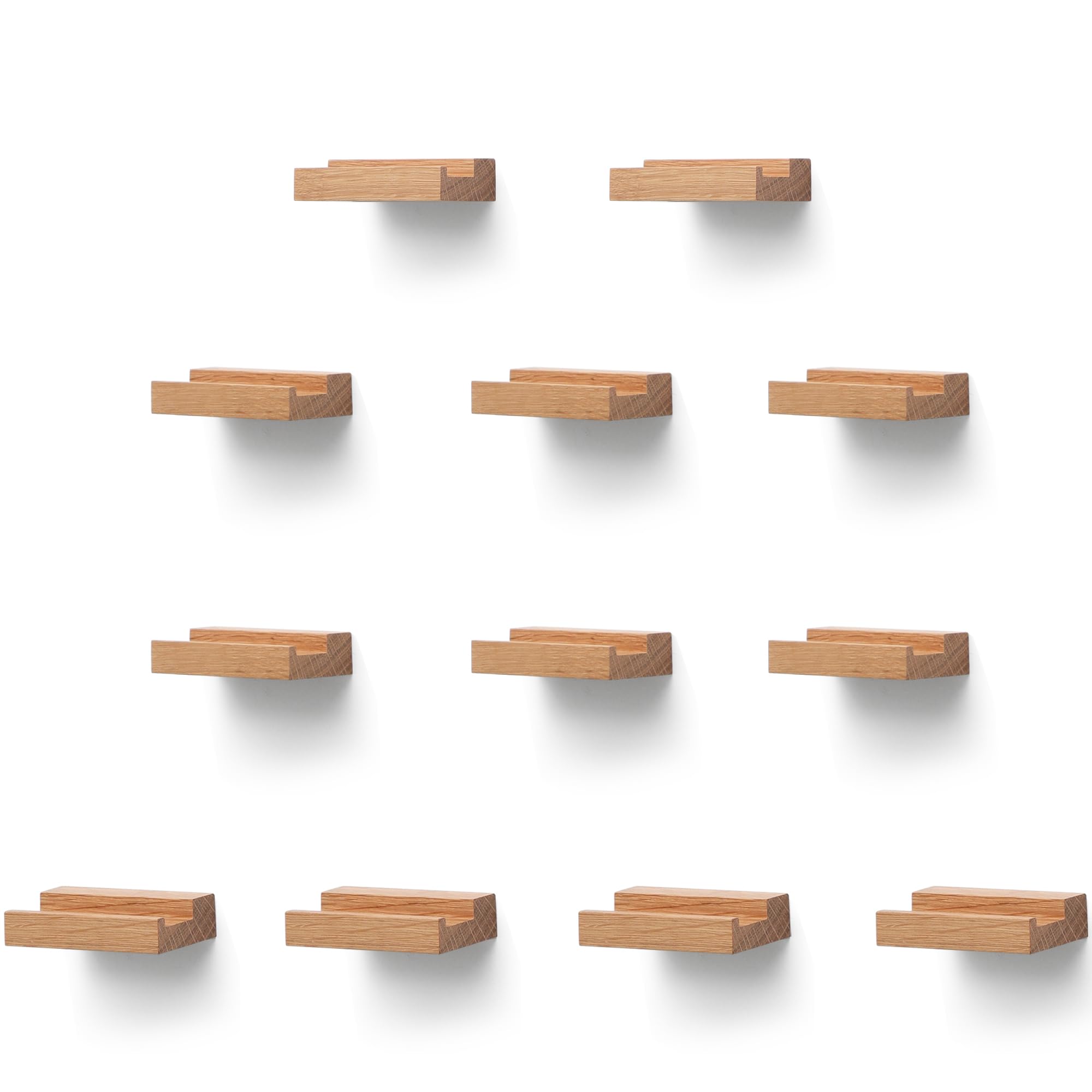 PHOENANCEE Solid Oak Wood, Set of 12, Record Shelf Wall Mounted Rack, Album Record Holder, Picture Ledge Shelves, Record Storage Display Collection Stand(Nature Wood, Set of 12)