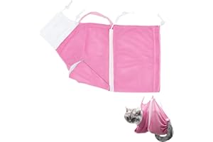 Cat Bathing Bag with Adjustable Mesh and Zipper, Soft and Durable, Pink and White, Ideal for Most Cats and Small Dogs, Multi-